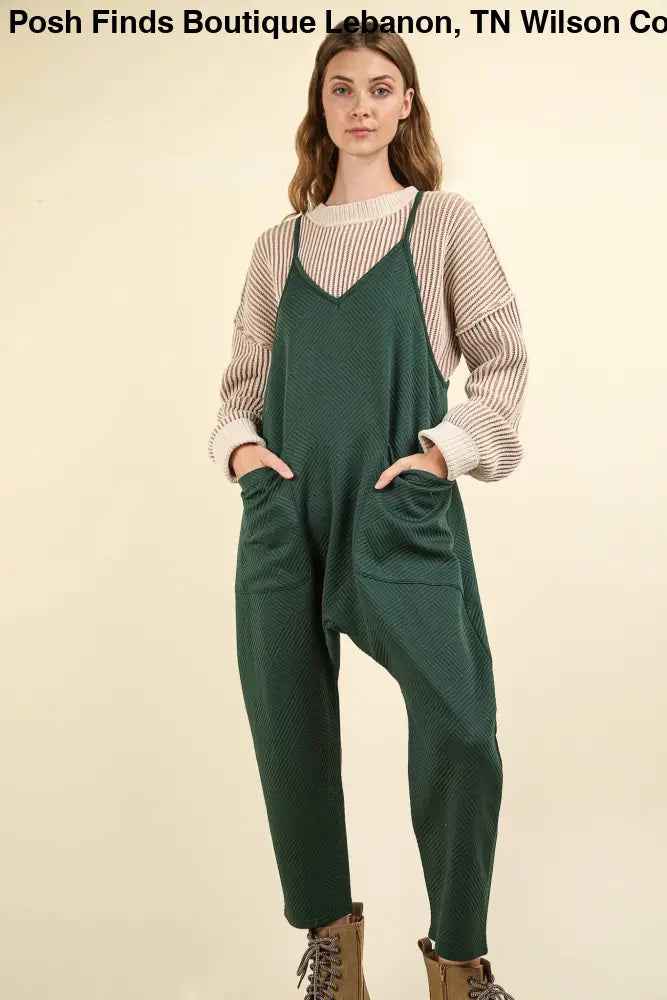 Casual Baggy Knit Jumpsuit: FOREST - Posh Finds