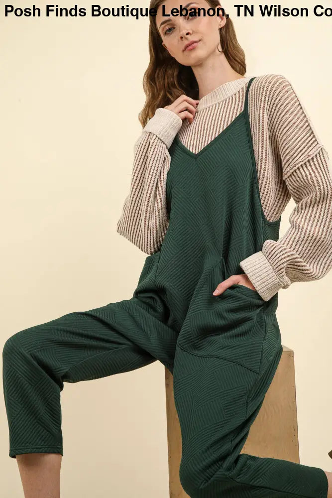 Casual Baggy Knit Jumpsuit: FOREST - Posh Finds
