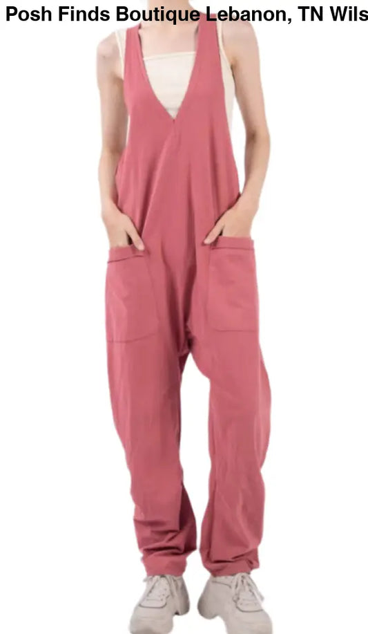 Casual Loose Fit Solid Knit Baggy Jumpsuit: BRICK - Posh Finds