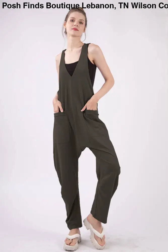 Casual Loose Fit Solid Knit Baggy Jumpsuit: BRICK - Posh Finds