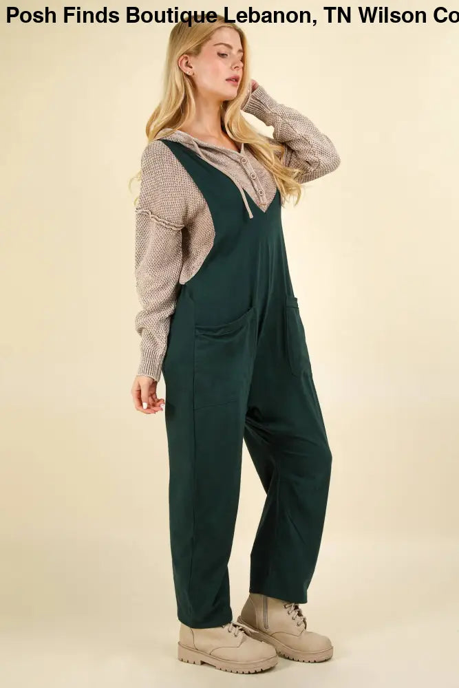 Casual Loose Fit Solid Knit Baggy Jumpsuit: BRICK - Posh Finds