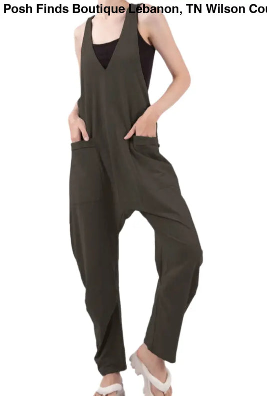 Casual Loose Fit Solid Knit Baggy Jumpsuit: CHARCOAL - Posh Finds