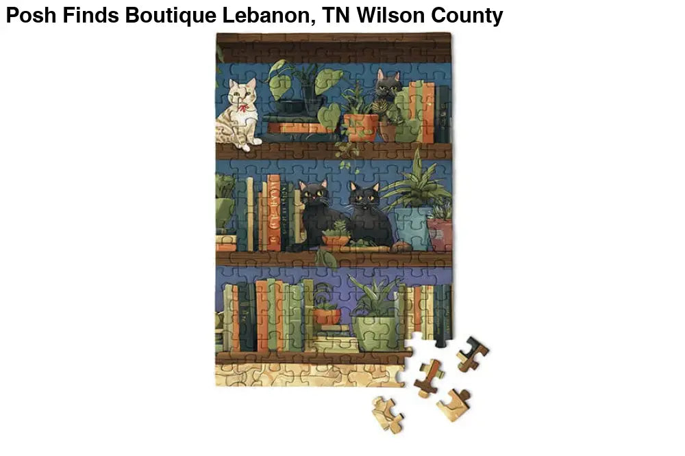 Cat Tales - Library Books Bookcase Plants Garden Puzzle - Posh Finds