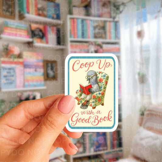 Coop Up with a Good Book Pigeon Sticker