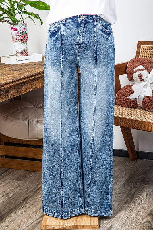 Central Seamed Wide Leg High Waist Jeans - Posh Finds