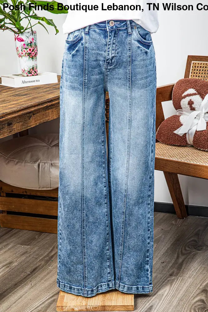 Central Seamed Wide Leg High Waist Jeans - Posh Finds