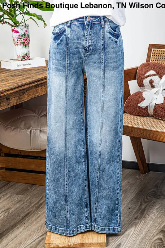 Central Seamed Wide Leg High Waist Jeans - Posh Finds