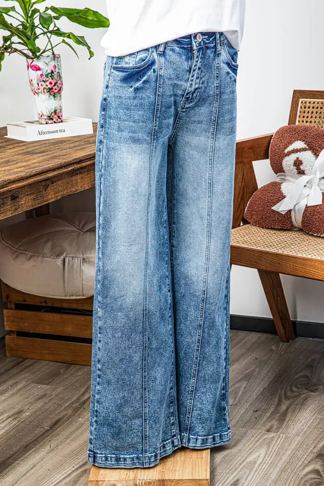 Central Seamed Wide Leg High Waist Jeans - Posh Finds