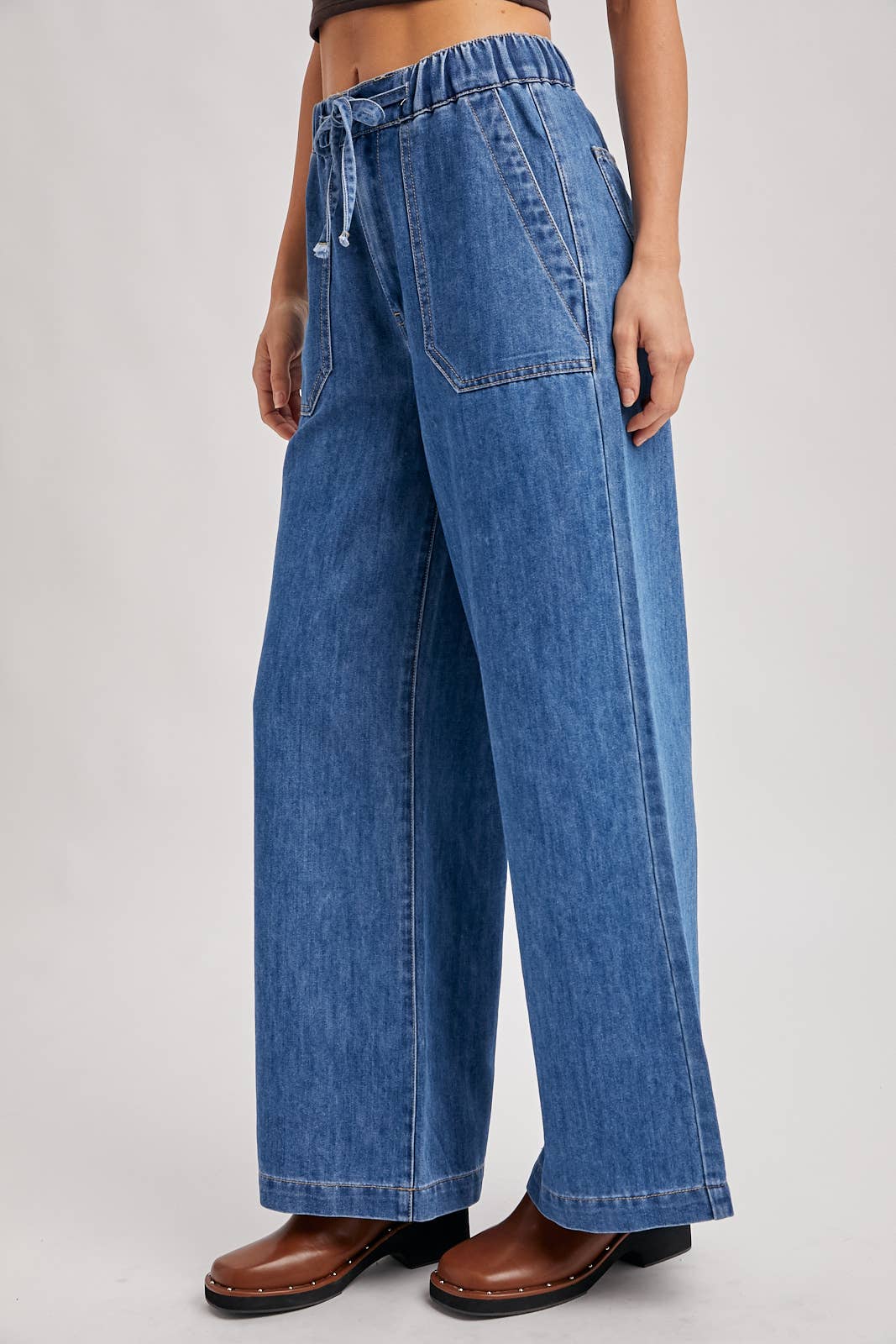 PAPER BAG WIDE LEG JEANS: MED.WASH