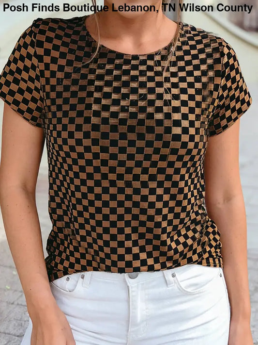 Checkered Print Short-Sleeve Top - Women > Tops