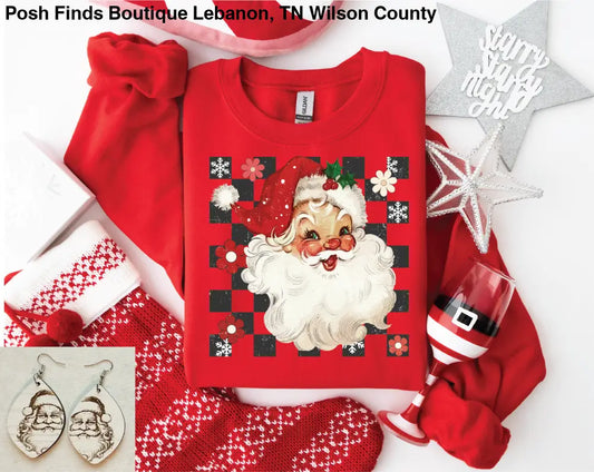 Checkered Santa Red Sweatshirt - Posh Finds