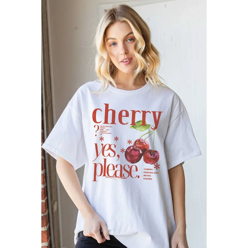 CHERRY? YES, PLEASE. Oversized Graphic Tee: WHITE - Posh Finds