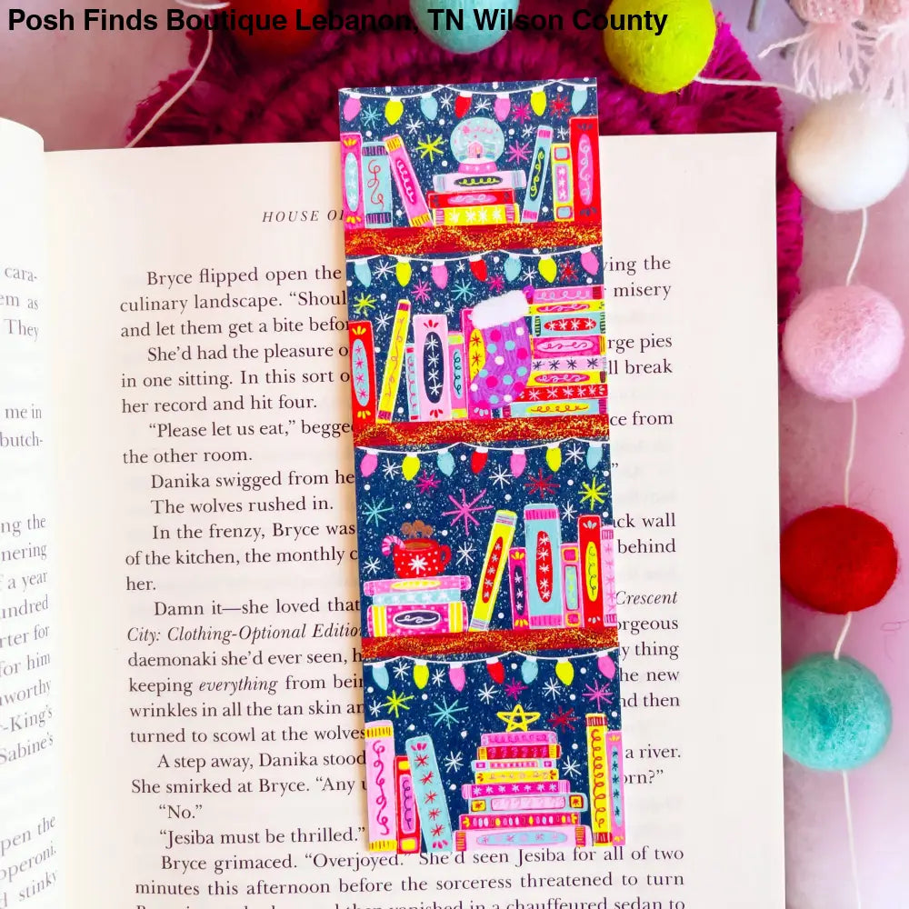 Christmas Book Shelf Bookmark: Laminated - Posh Finds