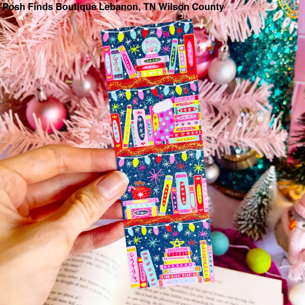 Christmas Book Shelf Bookmark: Laminated - Posh Finds