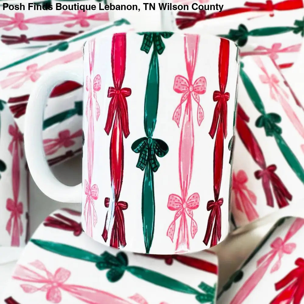 Christmas Bow Ribbon Ceramic Coffee Mug 11 oz. - Posh Finds
