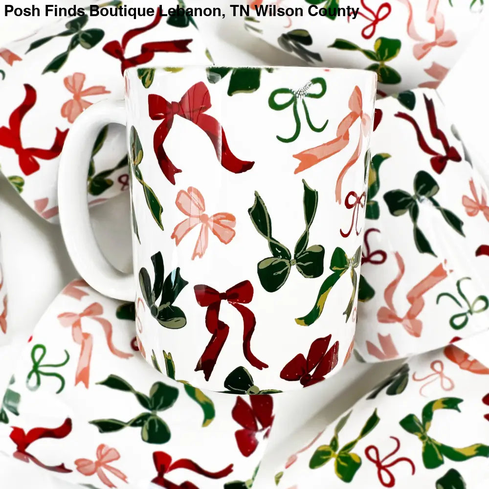 Christmas Bows Ceramic Coffee Mug 11 oz. - Posh Finds