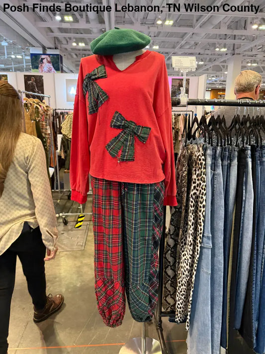 Christmas Plaid Balloon Leg Pants - Posh Finds