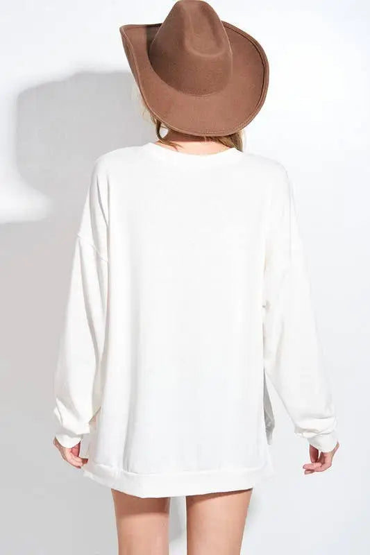 Christmas Tree Print Tri Blend Sweatshirts: IVORY - Posh Finds