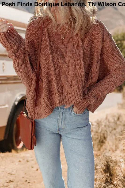 Chunky Fit Slouchy Textured Knit Sweater: Redwood Burl - Posh Finds