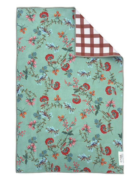 Clarice: Reversible Hand Towel: Green/Brown / 19x29 / Hand Towel - Posh Finds