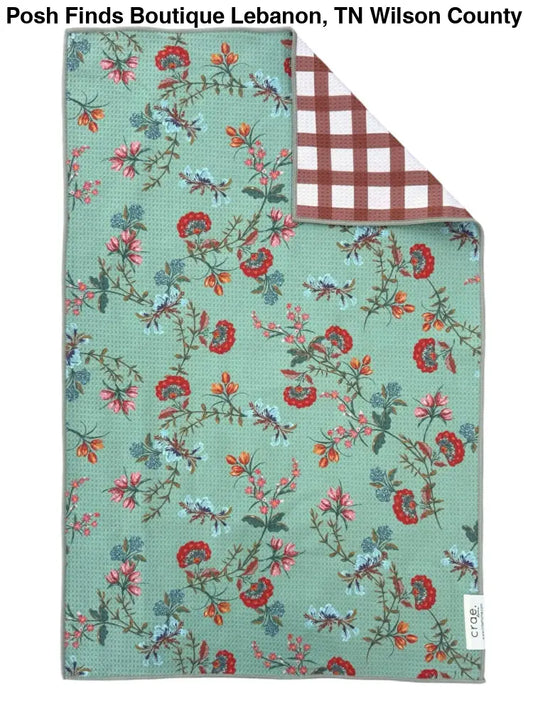 Clarice: Reversible Hand Towel: Green/Brown / 19x29 / Hand Towel - Posh Finds