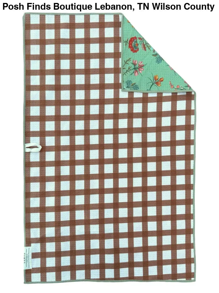 Clarice: Reversible Hand Towel: Green/Brown / 19x29 / Hand Towel - Posh Finds