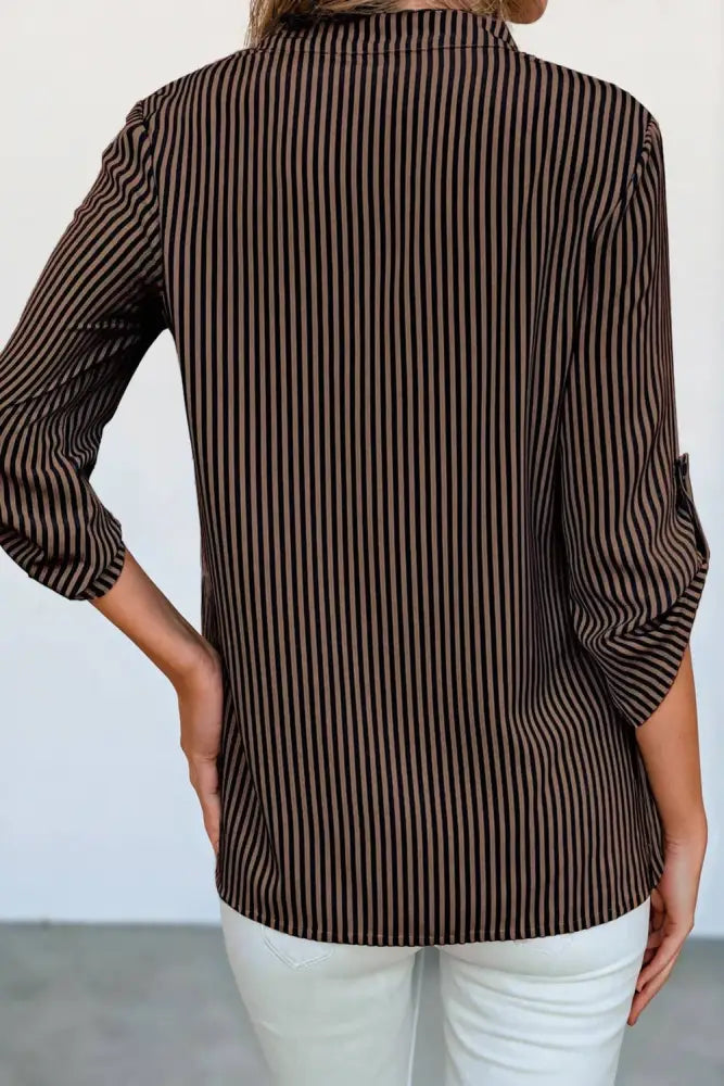 Classic Stripe V Neck Chest Pocket Shirt - Posh Finds