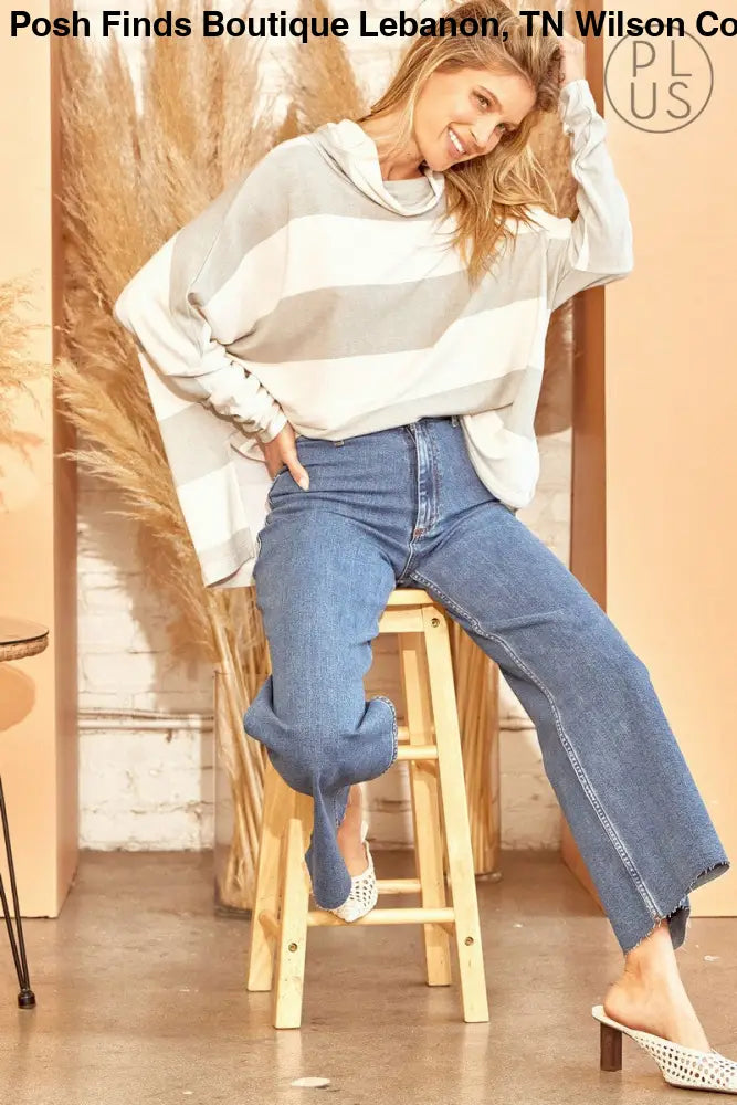 Color Block Knit Tunic Top Oversized Cowl Neck Long Sleeve - Posh Finds