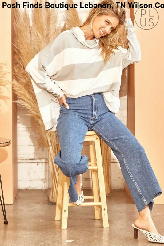 Color Block Knit Tunic Top Oversized Cowl Neck Long Sleeve - Posh Finds