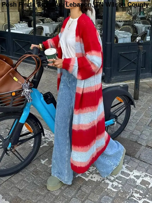 Color Block Long Sleeve Sweater: Red / Missy / S - Posh Finds