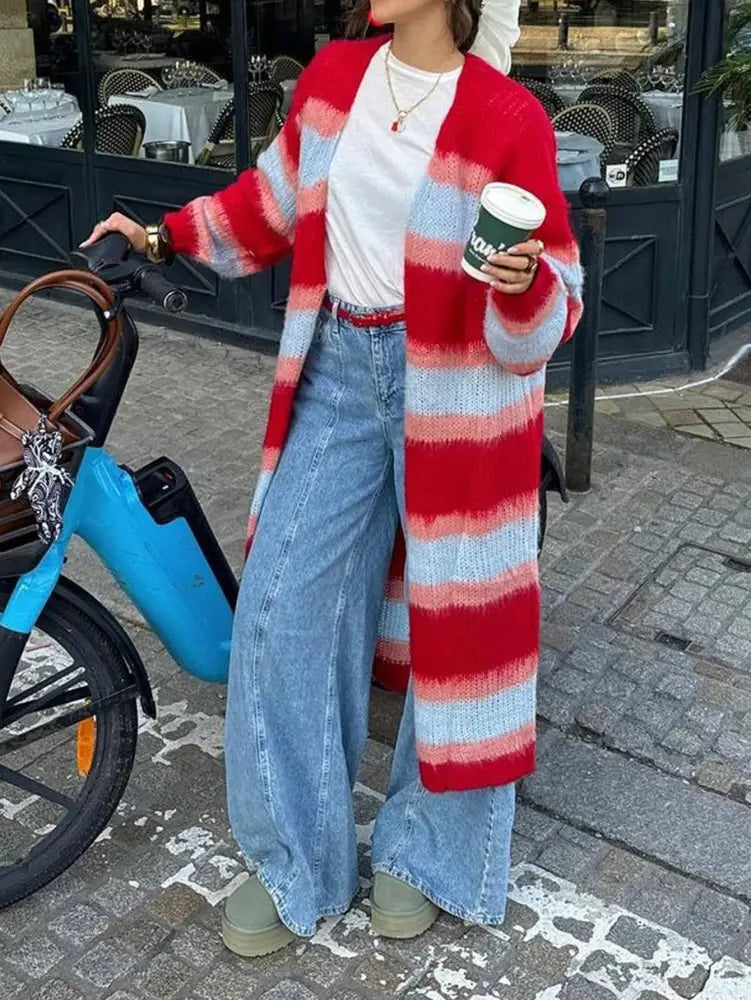 Color Block Long Sleeve Sweater: Red / Missy / S - Posh Finds