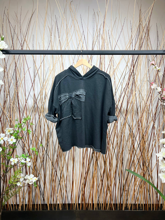 Comfort Bow Decoration Stitched Wide Hoodie: Grey - Posh Finds