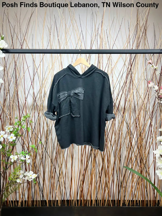 Comfort Bow Decoration Stitched Wide Hoodie: Grey - Posh Finds