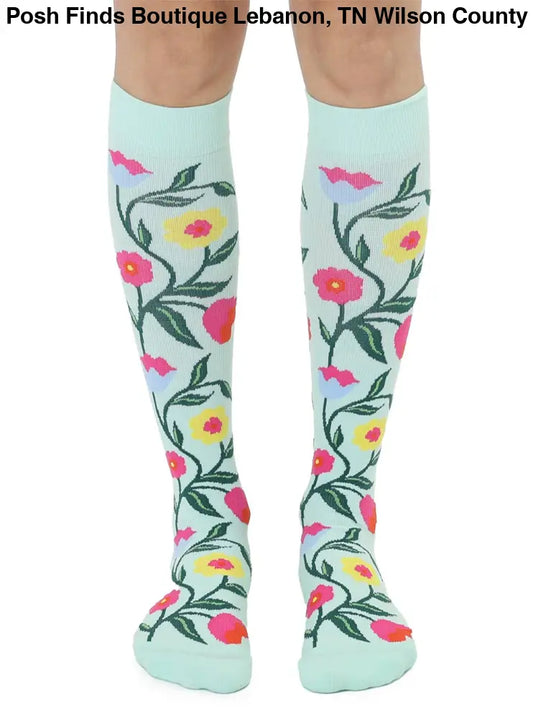 Compression Socks - Flowering Vines - Pale Green - Posh Finds
