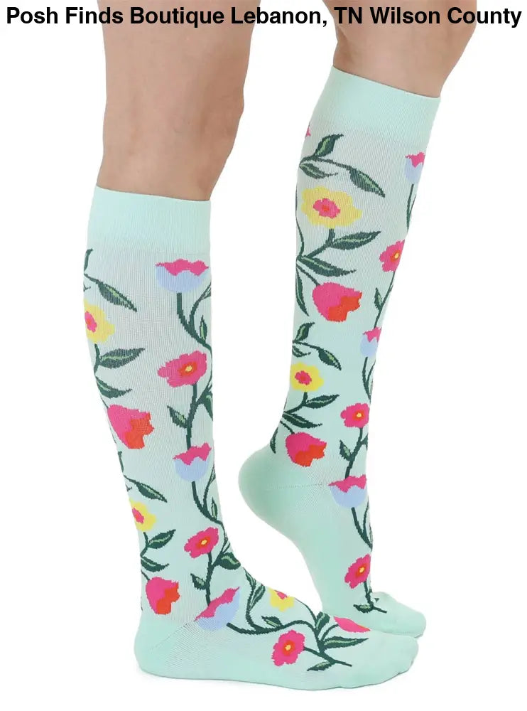 Compression Socks - Flowering Vines - Pale Green - Posh Finds
