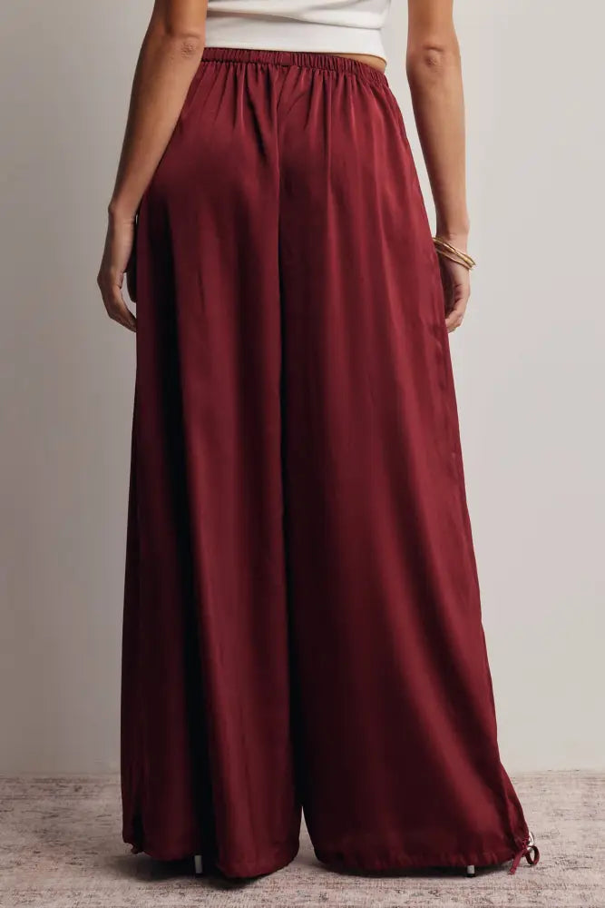 Convertible Wide Leg Tie Hem Pants FP0022: Burgundy / Contemporary / S
