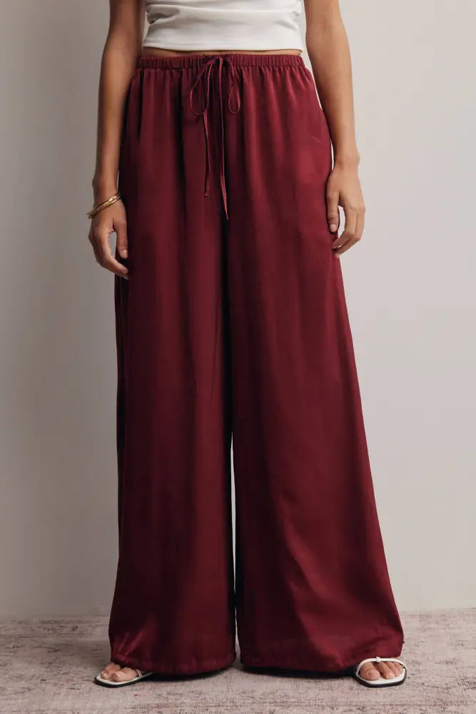 Convertible Wide Leg Tie Hem Pants FP0022: Burgundy / Contemporary / S