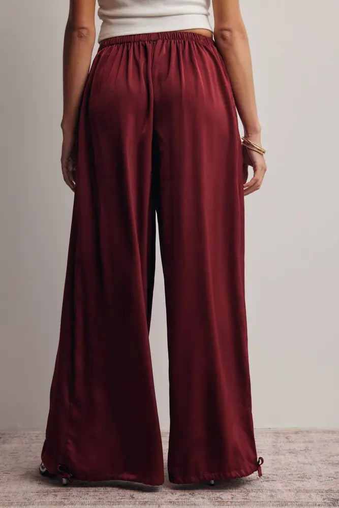 Convertible Wide Leg Tie Hem Pants FP0022: Burgundy / Contemporary / S