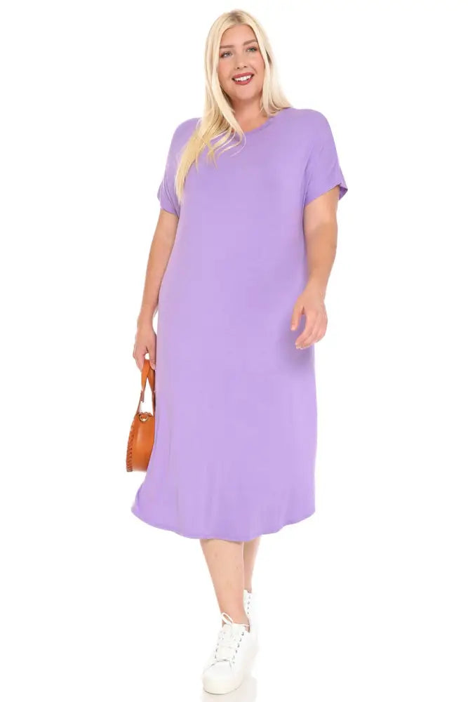 Coral Plus Size A-Line Drop Shoulder Midi Dress - Women > Dresses