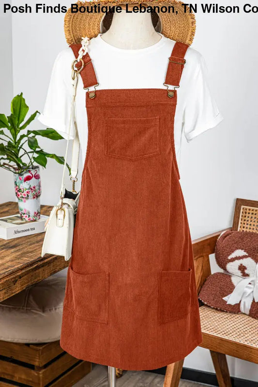 Corduroy Overall Dress: Rust - Posh Finds