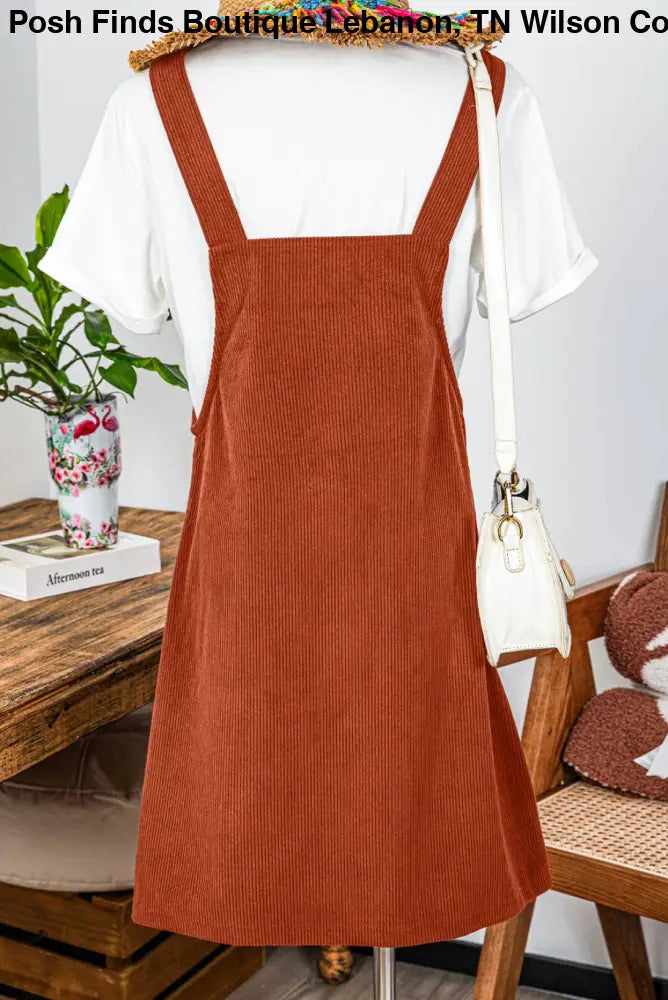 Corduroy Overall Dress: Rust - Posh Finds