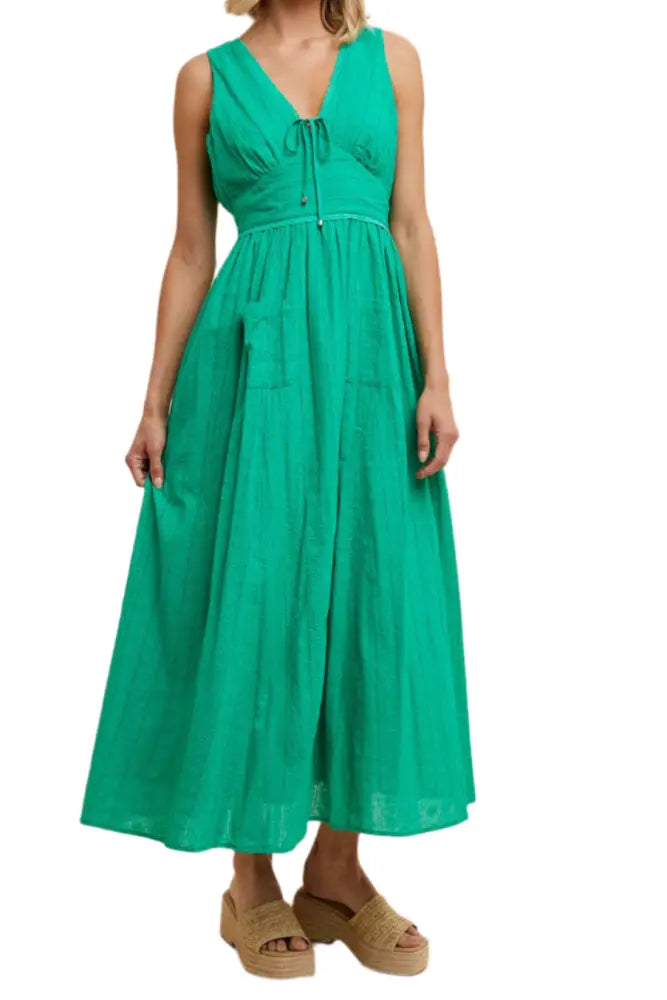COTTON EYELET SLEEVELESS DRESS: KELLY GREEN - Posh Finds