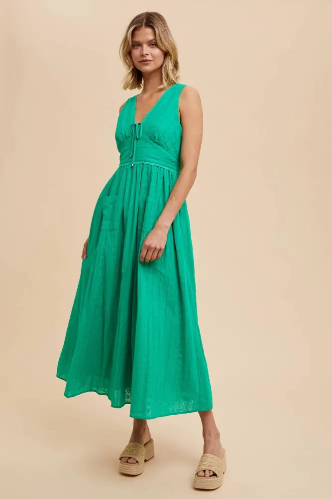COTTON EYELET SLEEVELESS DRESS: KELLY GREEN - Posh Finds