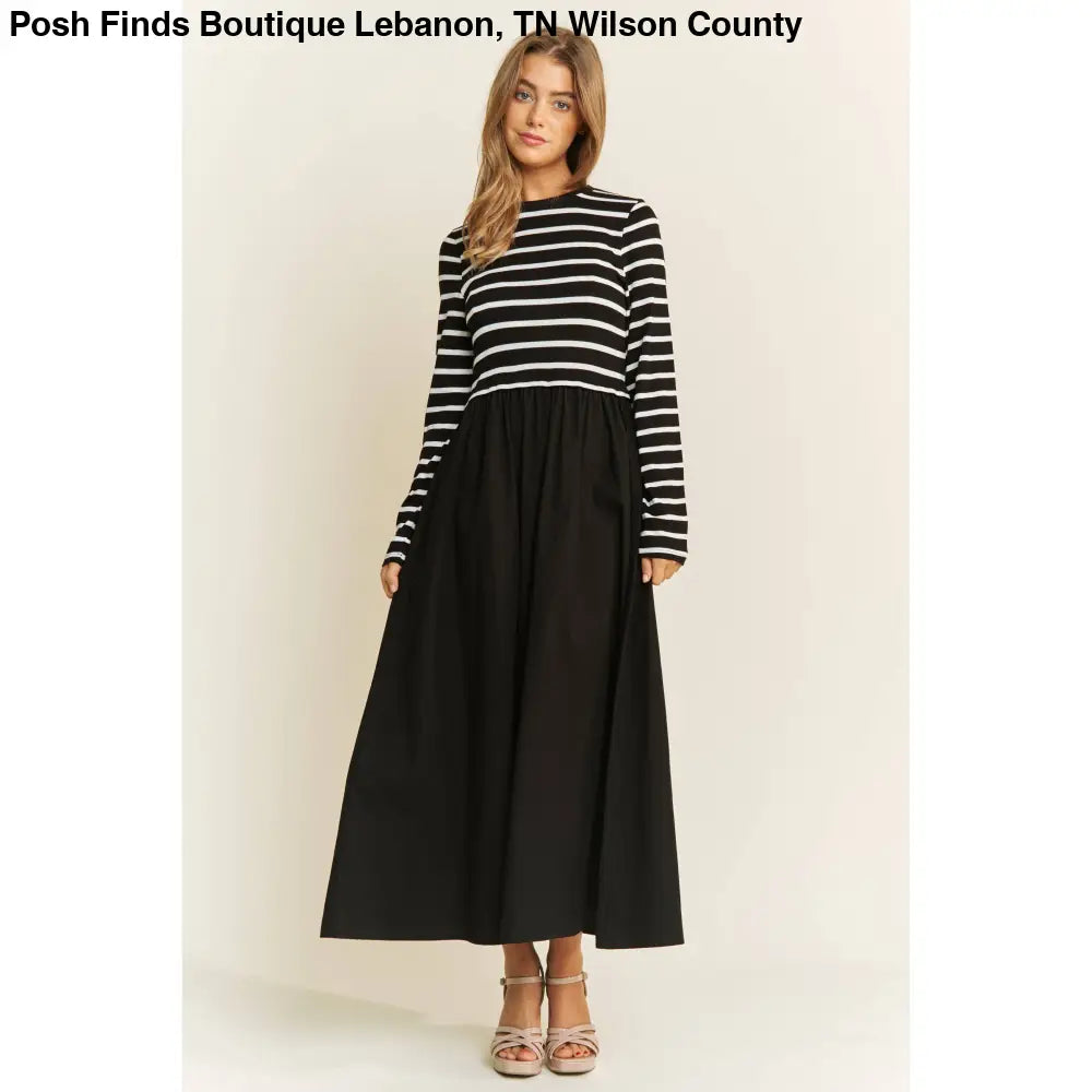 COTTON MAXI DRESS WITH KNIT STRIPE TOP WITH LONG SLEEVES - Posh Finds