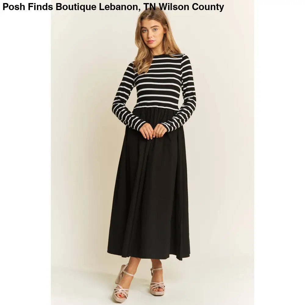 COTTON MAXI DRESS WITH KNIT STRIPE TOP WITH LONG SLEEVES - Posh Finds