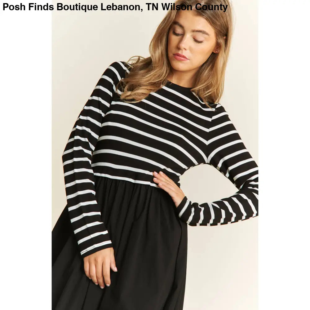 COTTON MAXI DRESS WITH KNIT STRIPE TOP WITH LONG SLEEVES - Posh Finds
