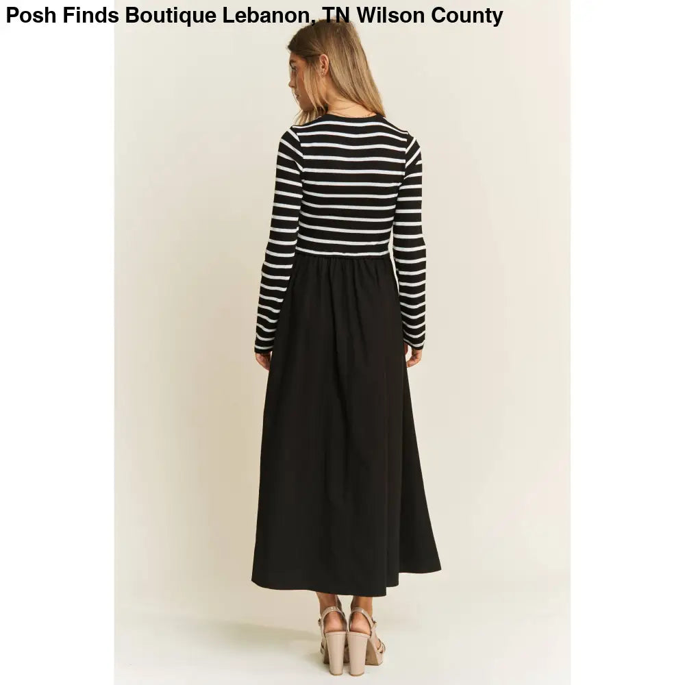 COTTON MAXI DRESS WITH KNIT STRIPE TOP WITH LONG SLEEVES - Posh Finds