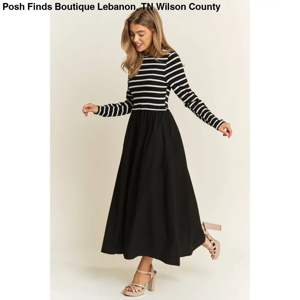 COTTON MAXI DRESS WITH KNIT STRIPE TOP WITH LONG SLEEVES - Posh Finds