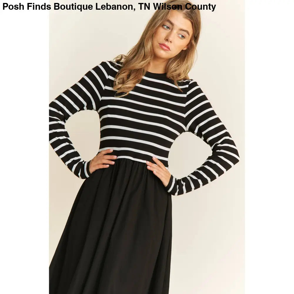 COTTON MAXI DRESS WITH KNIT STRIPE TOP WITH LONG SLEEVES - Posh Finds