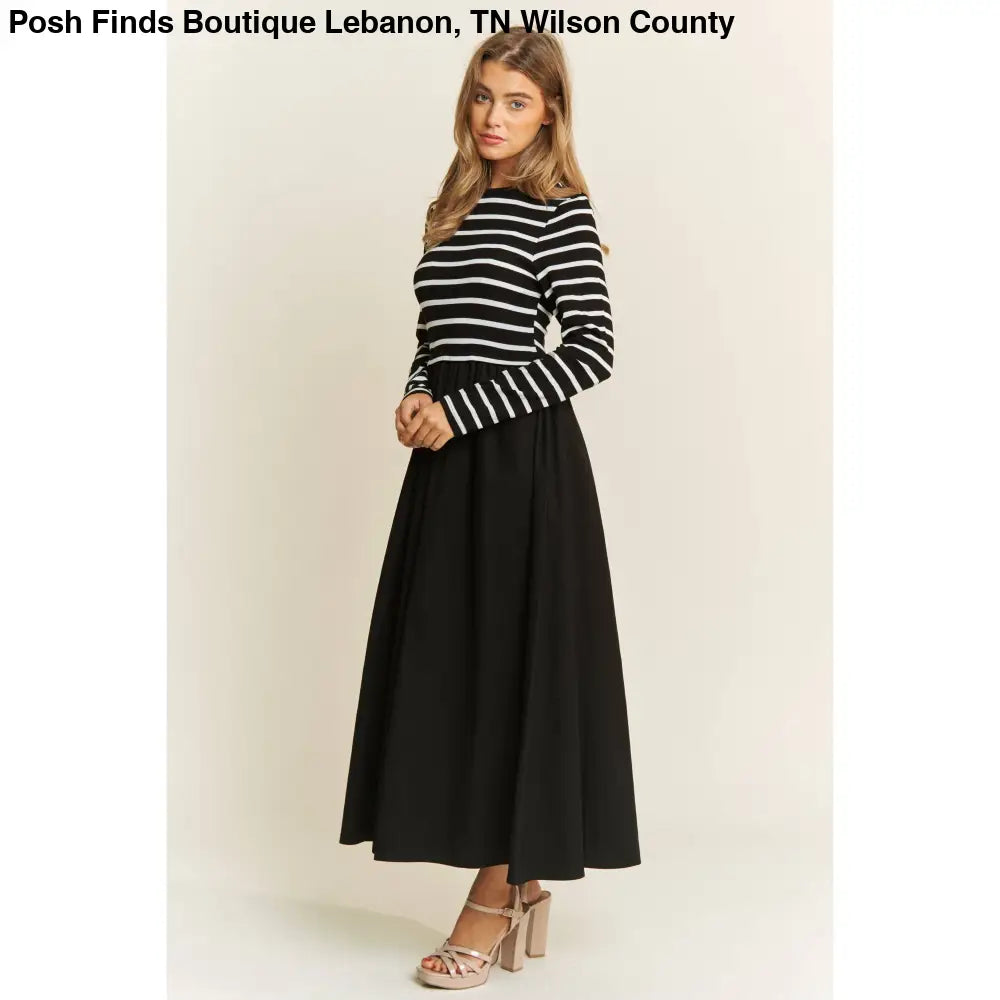 COTTON MAXI DRESS WITH KNIT STRIPE TOP WITH LONG SLEEVES - Posh Finds